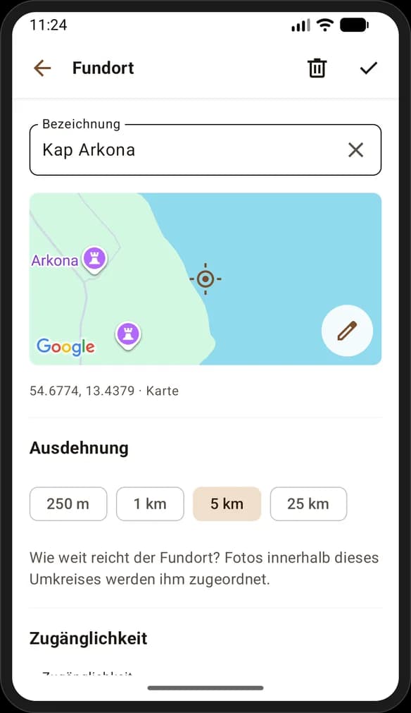 Fundort „Kap Arkona“ mit Karte und einem Radius von 5 km